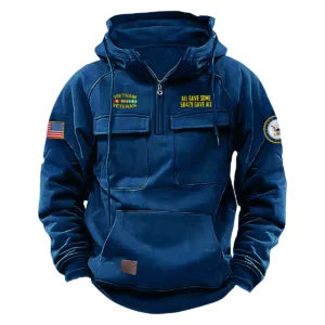 Custom Honorable Brotherhood Vietnam Veteran U.S. Navy Tactical Quarter Zip Hoodie Honoring Vietnam Veterans Dark Blue