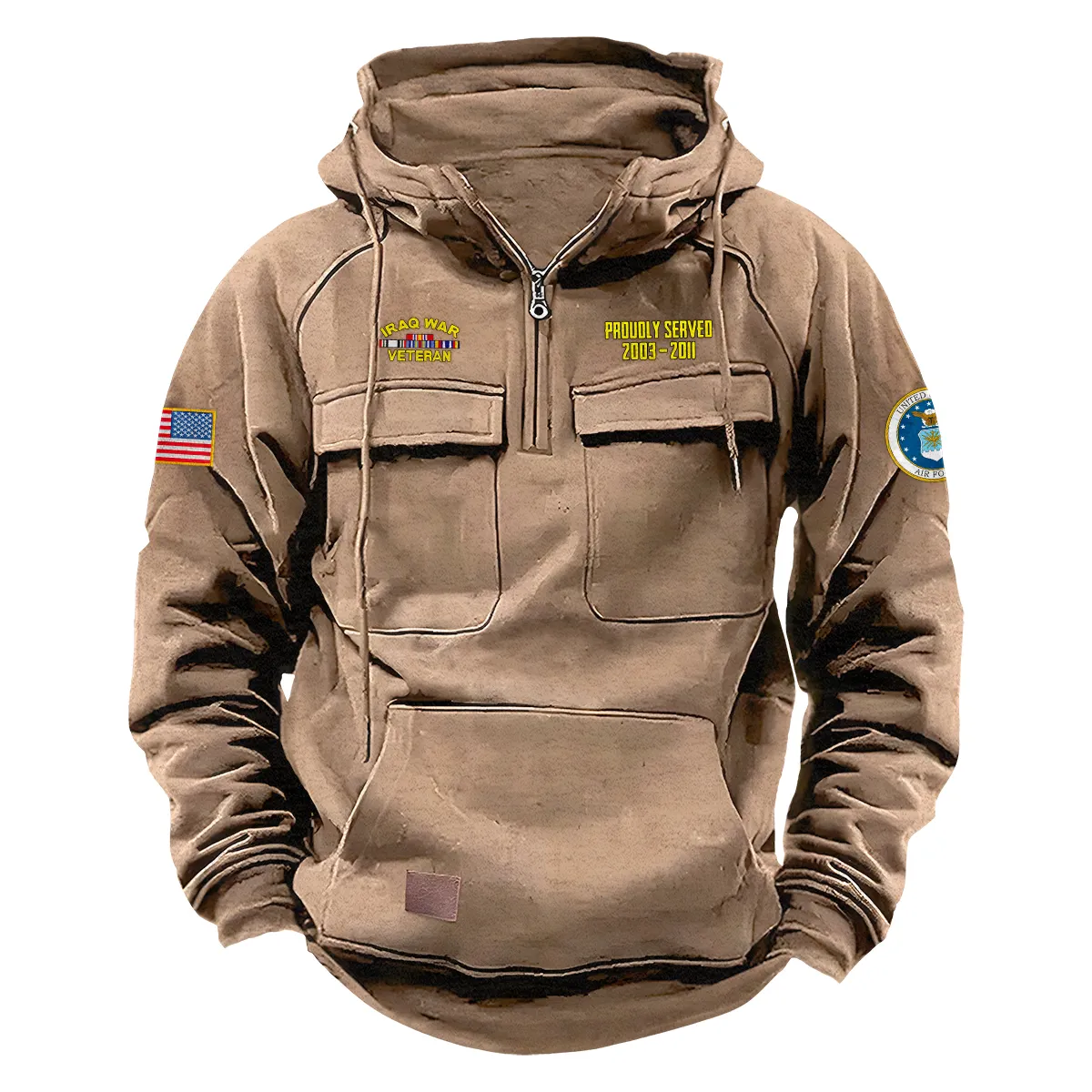 Iraq War Veteran U.S. Air Force Tactical Quarter Zip Hoodie Custom Honorable Respect Salute to Iraq War Veterans Khaki Iraq War Veteran U.S. Air Force Tactical Quarter Zip Hoodie Custom Honorable Respect Salute to Iraq War Veterans Khaki
