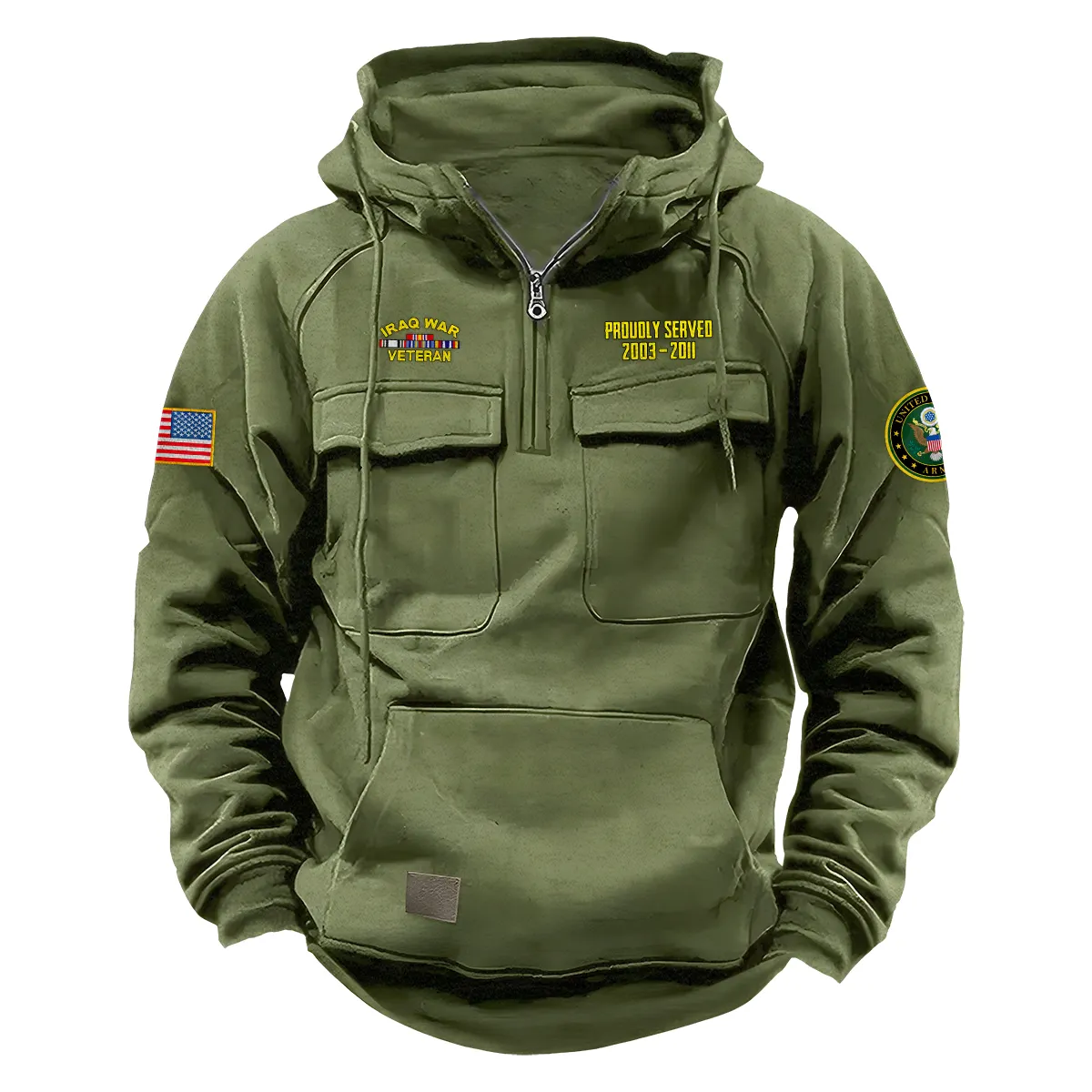 Personalized Iraq War Veteran U.S. Army Tactical Quarter Zip Hoodie Celebrating Resolute Service for Iraq War Veterans Army Green Personalized Iraq War Veteran U.S. Army Tactical Quarter Zip Hoodie Celebrating Resolute Service for Iraq War Veterans Army Green