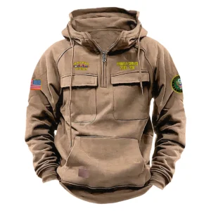 Resolute Duty Inspired Custom Iraq War Veteran U.S. Army Tactical Quarter Zip Hoodie for Iraq War Veterans Khaki