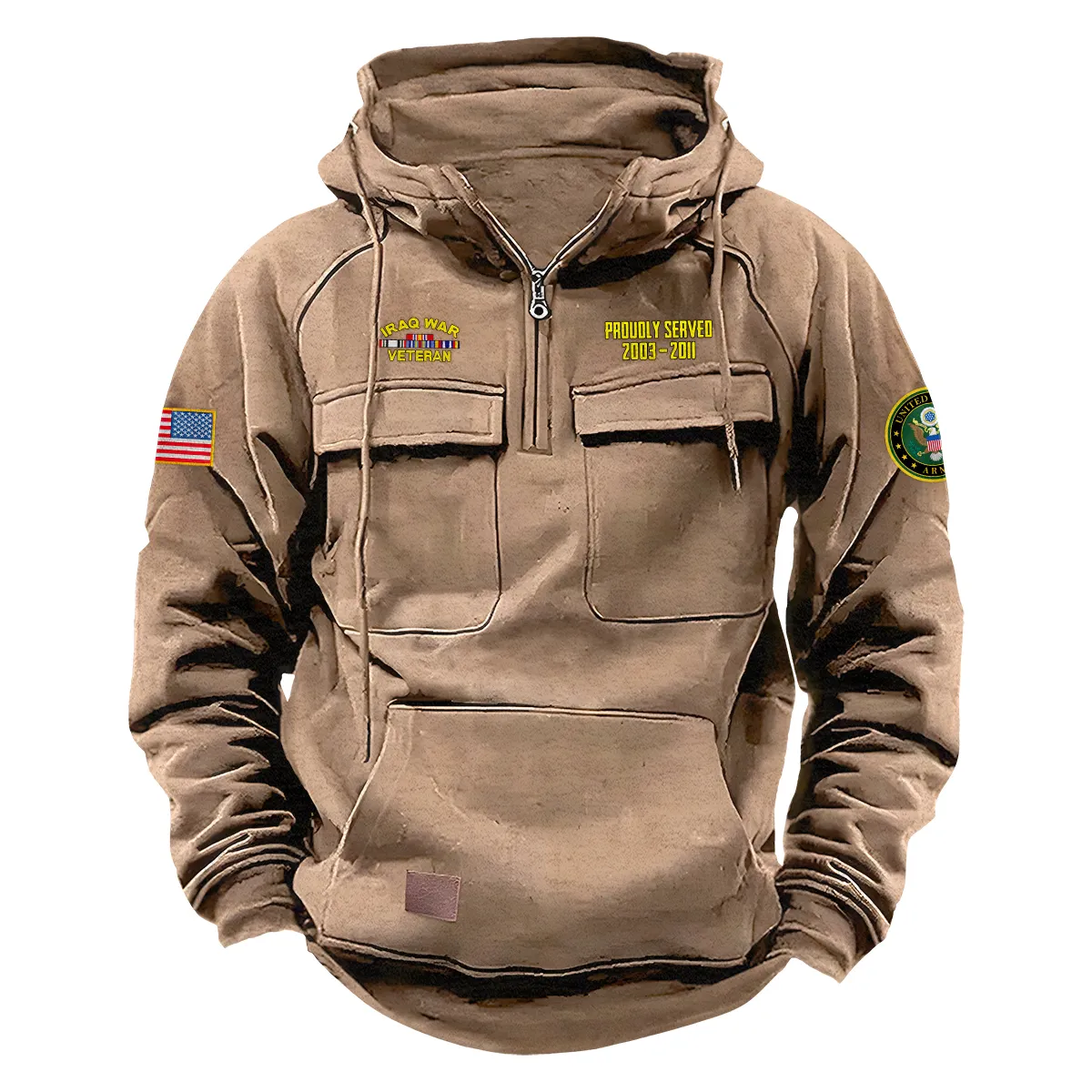Resolute Duty Inspired Custom Iraq War Veteran U.S. Army Tactical Quarter Zip Hoodie for Iraq War Veterans Khaki Resolute Duty Inspired Custom Iraq War Veteran U.S. Army Tactical Quarter Zip Hoodie for Iraq War Veterans Khaki