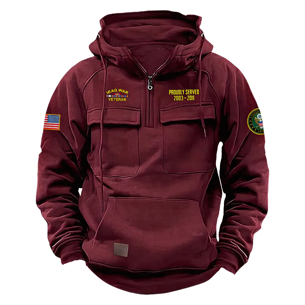 Personalized Iraq War Veteran U.S. Army Tactical Quarter Zip Hoodie Resolute Courage Gift for Iraq War Veterans Wine Red Personalized Iraq War Veteran U.S. Army Tactical Quarter Zip Hoodie Resolute Courage Gift for Iraq War Veterans Wine Red
