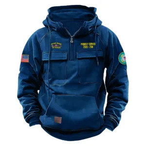 Resolute Brotherhood Edition Personalized Iraq War Veteran U.S. Coast Guard Tactical Quarter Zip Hoodie for Iraq War Veterans Dark Blue