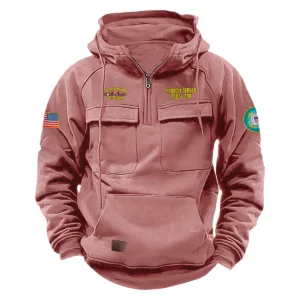 Iraq War Veterans Resolute Commitment Custom Iraq War Veteran U.S. Coast Guard Tactical Quarter Zip Hoodie Pink