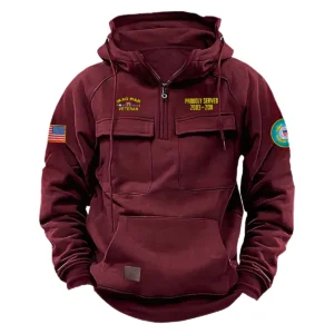 Personalized Iraq War Veteran U.S. Coast Guard Tactical Quarter Zip Hoodie Celebrating Resolute Heritage for Iraq War Veterans Wine Red