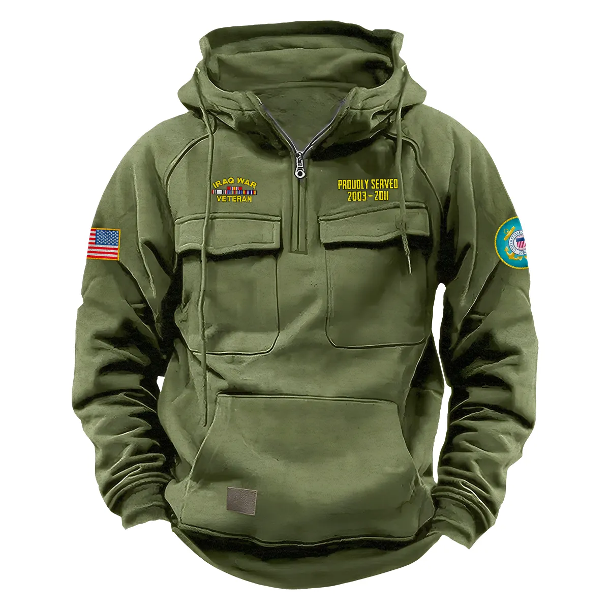 Proud Iraq War Veterans Personalized Iraq War Veteran U.S. Coast Guard Tactical Quarter Zip Hoodie Resolute Excellence Edition Army Green Proud Iraq War Veterans Personalized Iraq War Veteran U.S. Coast Guard Tactical Quarter Zip Hoodie Resolute Excellence Edition Army Green