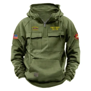 Iraq War Veteran U.S. Marine Corps Tactical Quarter Zip Hoodie Custom Resolute Patriotism Salute to Iraq War Veterans Army Green