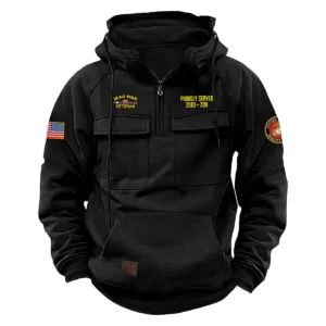Personalized Iraq War Veteran U.S. Marine Corps Tactical Quarter Zip Hoodie Resolute Respect Gift for Iraq War Veterans Black