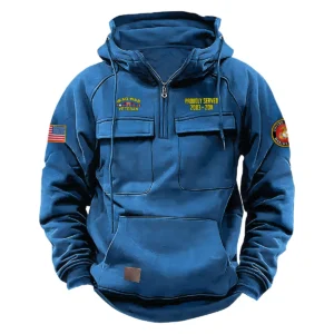 Resolute Spirit Custom Iraq War Veteran U.S. Marine Corps Tactical Quarter Zip Hoodie for Iraq War Veterans Blue