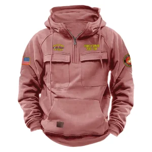 Custom Resolute Loyalty Iraq War Veteran U.S. Marine Corps Tactical Quarter Zip Hoodie Honoring Iraq War Veterans Pink