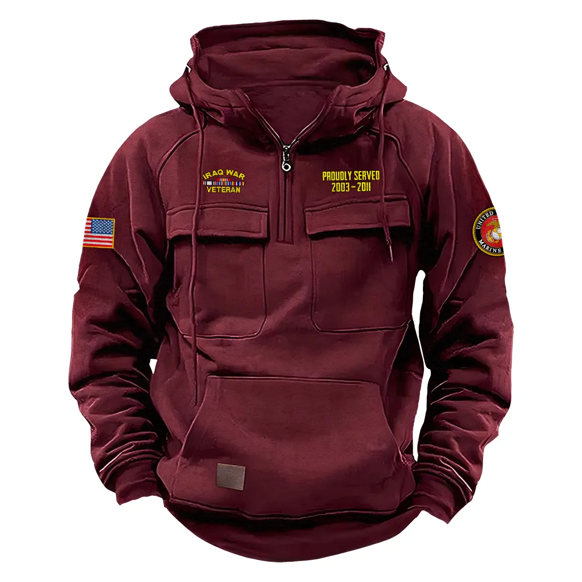 Resolute Fortitude Edition Personalized Iraq War Veteran U.S. Marine Corps Tactical Quarter Zip Hoodie for Iraq War Veterans Wine Red Resolute Fortitude Edition Personalized Iraq War Veteran U.S. Marine Corps Tactical Quarter Zip Hoodie for Iraq War Veterans Wine Red