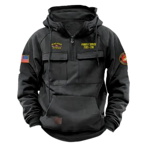 Iraq War Veterans Courageous Valor Custom Iraq War Veteran U.S. Marine Corps Tactical Quarter Zip Hoodie Gray