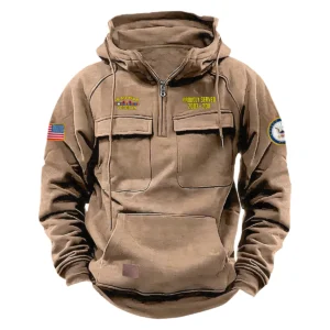 Courageous Service Inspired Custom Iraq War Veteran U.S. Navy Tactical Quarter Zip Hoodie for Iraq War Veterans Khaki