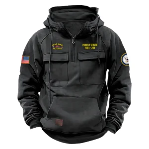 Proud Iraq War Veterans Personalized Iraq War Veteran U.S. Navy Tactical Quarter Zip Hoodie Courageous Duty Edition Gray