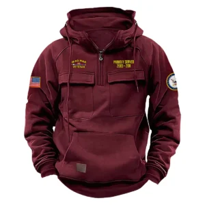 Personalized Iraq War Veteran U.S. Navy Tactical Quarter Zip Hoodie Courageous Freedom Gift for Iraq War Veterans Wine Red