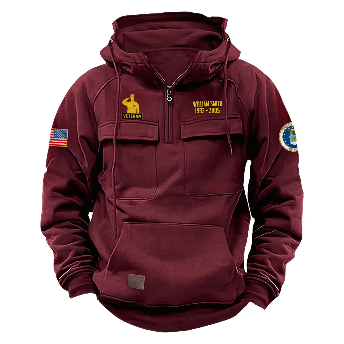 Personalized U.S. Air Force Tactical Quarter Zip Hoodie Honor and Duty Edition Courageous Patriotism Gift for U.S. Air Force Veterans Wine Red Personalized U.S. Air Force Tactical Quarter Zip Hoodie Honor and Duty Edition Courageous Patriotism Gift for U.S. Air Force Veterans Wine Red