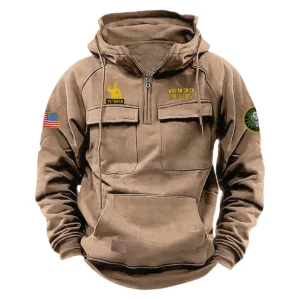 Personalized U.S. Army Tactical Quarter Zip Hoodie Honor and Duty Edition Celebrating Valiant Valor for U.S. Army Veterans Khaki