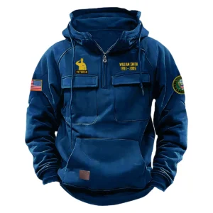 Proud U.S. Army Veterans Personalized U.S. Army Tactical Quarter Zip Hoodie Honor and Duty Edition Valiant Service Edition Dark Blue