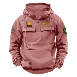 U.S. Army Tactical Quarter Zip Hoodie Honor and Duty Edition Custom Valiant Duty Salute to U.S. Army Veterans Pink