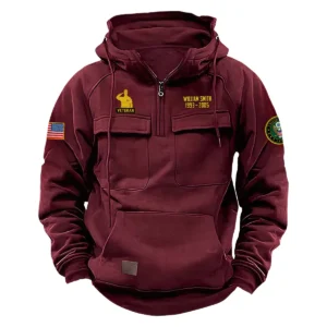 Personalized U.S. Army Tactical Quarter Zip Hoodie Honor and Duty Edition Valiant Legacy Gift for U.S. Army Veterans Wine Red