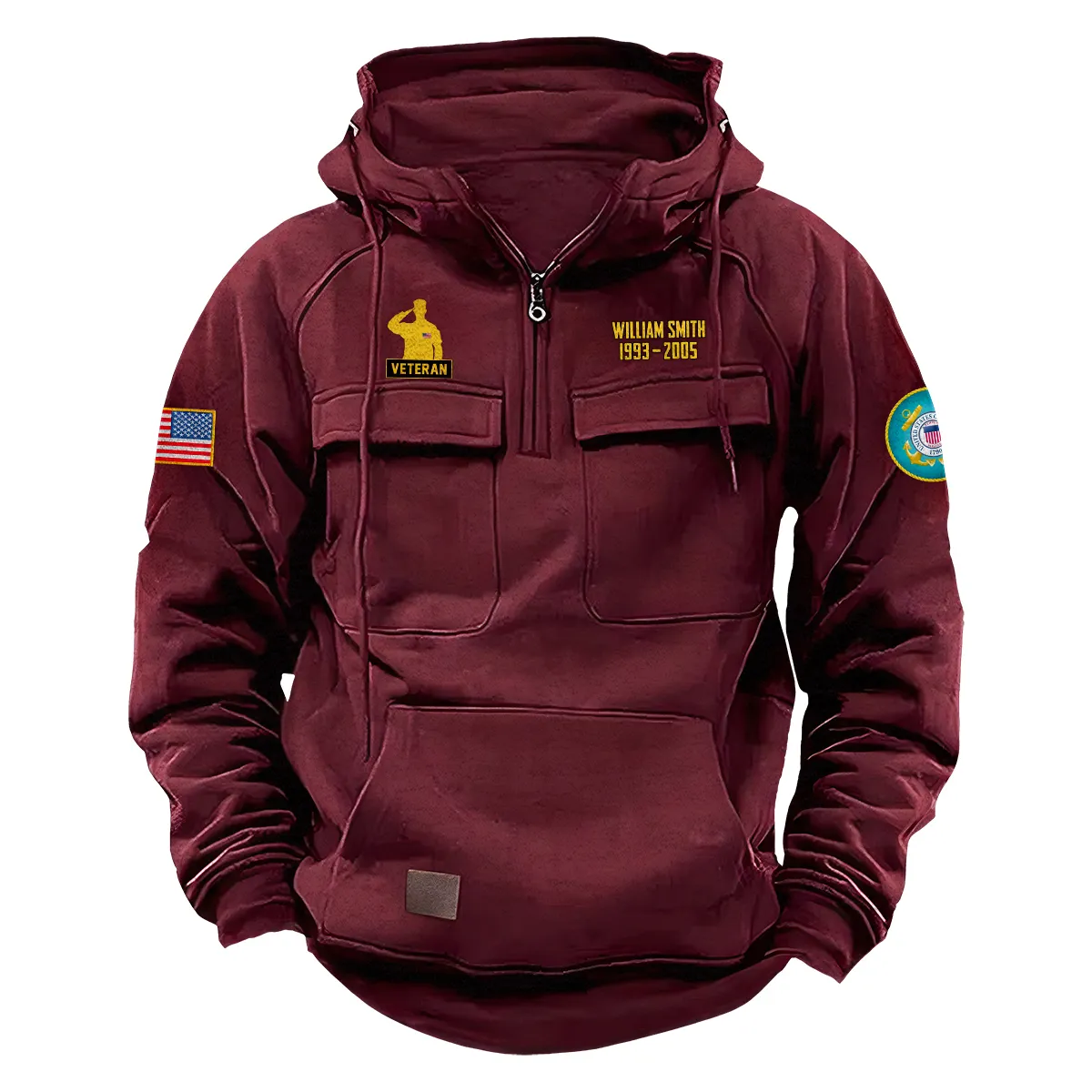 Valiant Freedom Custom U.S. Coast Guard Tactical Quarter Zip Hoodie Honor and Duty Edition for U.S. Coast Guard Veterans Wine Red Valiant Freedom Custom U.S. Coast Guard Tactical Quarter Zip Hoodie Honor and Duty Edition for U.S. Coast Guard Veterans Wine Red