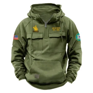 Custom Valiant Sacrifice U.S. Coast Guard Tactical Quarter Zip Hoodie Honor and Duty Edition Honoring U.S. Coast Guard Veterans Army Green