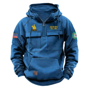Valiant Strength Edition Personalized U.S. Coast Guard Tactical Quarter Zip Hoodie Honor and Duty Edition for U.S. Coast Guard Veterans Blue