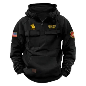 U.S. Marine Corps Tactical Quarter Zip Hoodie Honor and Duty Edition Custom Valiant Devotion Salute to U.S. Marine Corps Veterans Black