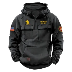 Valiant Patriotism Custom U.S. Marine Corps Tactical Quarter Zip Hoodie Honor and Duty Edition for U.S. Marine Corps Veterans Gray
