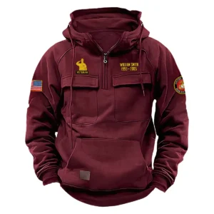 U.S. Marine Corps Tactical Quarter Zip Hoodie Honor and Duty Edition Personalized Valiant Respect Tribute for U.S. Marine Corps Veterans Wine Red