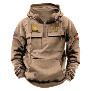 Custom Valiant Spirit U.S. Marine Corps Tactical Quarter Zip Hoodie Honor and Duty Edition Honoring U.S. Marine Corps Veterans Khaki
