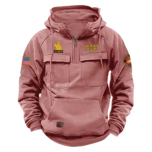 Personalized U.S. Marine Corps Tactical Quarter Zip Hoodie Honor and Duty Edition Celebrating Valiant Fortitude for U.S. Marine Corps Veterans Pink