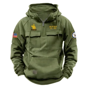Custom Enduring Courage U.S. Navy Tactical Quarter Zip Hoodie Honor and Duty Edition Honoring U.S. Navy Veterans Army Green
