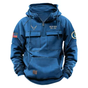 Personalized U.S. Air Force Tactical Quarter Zip Hoodie Service and Sacrifice Edition Celebrating Enduring Pride for U.S. Air Force Veterans Blue