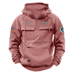 Proud U.S. Air Force Veterans Personalized U.S. Air Force Tactical Quarter Zip Hoodie Service and Sacrifice Edition Enduring Commitment Edition Pink