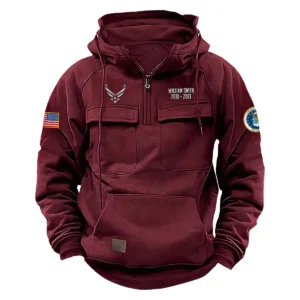 U.S. Air Force Tactical Quarter Zip Hoodie Service and Sacrifice Edition Custom Enduring Heritage Salute to U.S. Air Force Veterans Wine Red