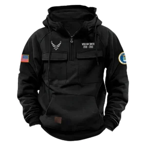 Personalized U.S. Air Force Tactical Quarter Zip Hoodie Service and Sacrifice Edition Enduring Devotion Gift for U.S. Air Force Veterans Black