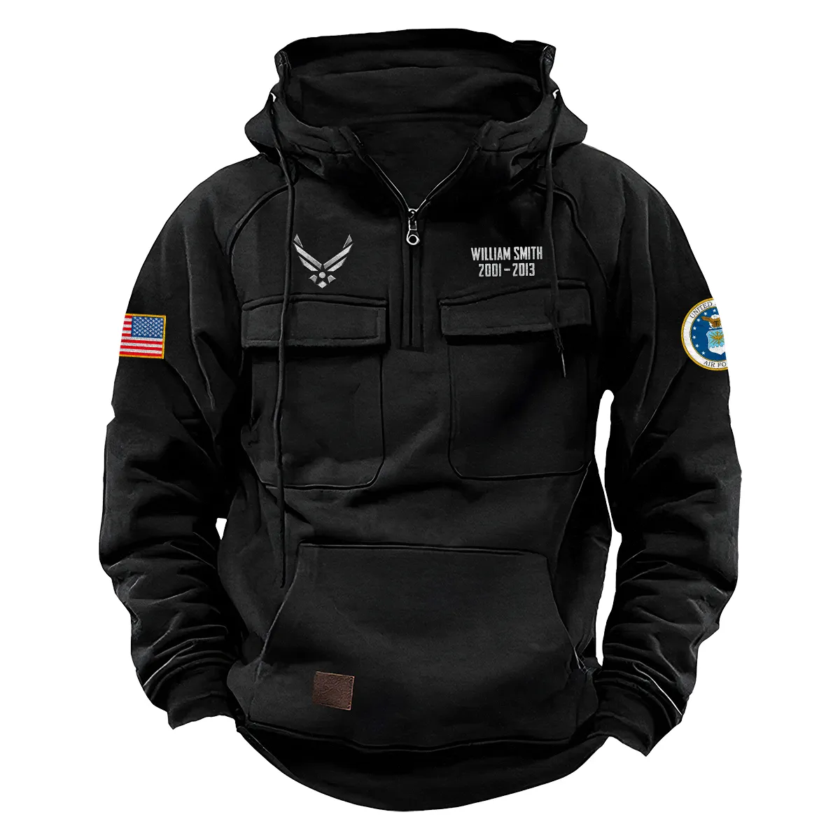 Personalized U.S. Air Force Tactical Quarter Zip Hoodie Service and Sacrifice Edition Enduring Devotion Gift for U.S. Air Force Veterans Black Personalized U.S. Air Force Tactical Quarter Zip Hoodie Service and Sacrifice Edition Enduring Devotion Gift for U.S. Air Force Veterans Black