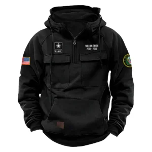 Enduring Spirit Edition Personalized U.S. Army Tactical Quarter Zip Hoodie Service and Sacrifice Edition for U.S. Army Veterans Black