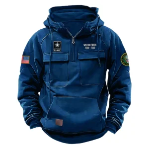 Personalized U.S. Army Tactical Quarter Zip Hoodie Service and Sacrifice Edition Celebrating Enduring Loyalty for U.S. Army Veterans Dark Blue