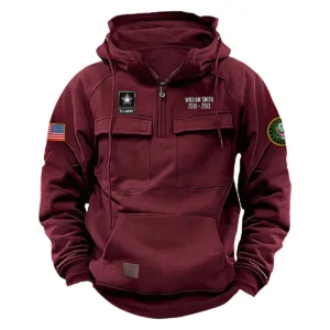 Proud U.S. Army Veterans Personalized U.S. Army Tactical Quarter Zip Hoodie Service and Sacrifice Edition Loyal Valor Edition Wine Red