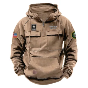 Personalized U.S. Army Tactical Quarter Zip Hoodie Service and Sacrifice Edition Loyal Service Gift for U.S. Army Veterans Khaki