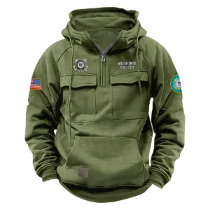 Custom Loyal Freedom U.S. Coast Guard Tactical Quarter Zip Hoodie Service and Sacrifice Edition Honoring U.S. Coast Guard Veterans Army Green