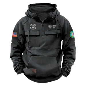 Loyal Courage Edition Personalized U.S. Coast Guard Tactical Quarter Zip Hoodie Service and Sacrifice Edition for U.S. Coast Guard Veterans Gray