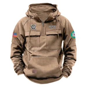 U.S. Coast Guard Veterans Loyal Sacrifice Custom U.S. Coast Guard Tactical Quarter Zip Hoodie Service and Sacrifice Edition Khaki