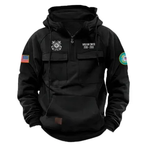 Personalized U.S. Coast Guard Tactical Quarter Zip Hoodie Service and Sacrifice Edition Celebrating Loyal Strength for U.S. Coast Guard Veterans Black