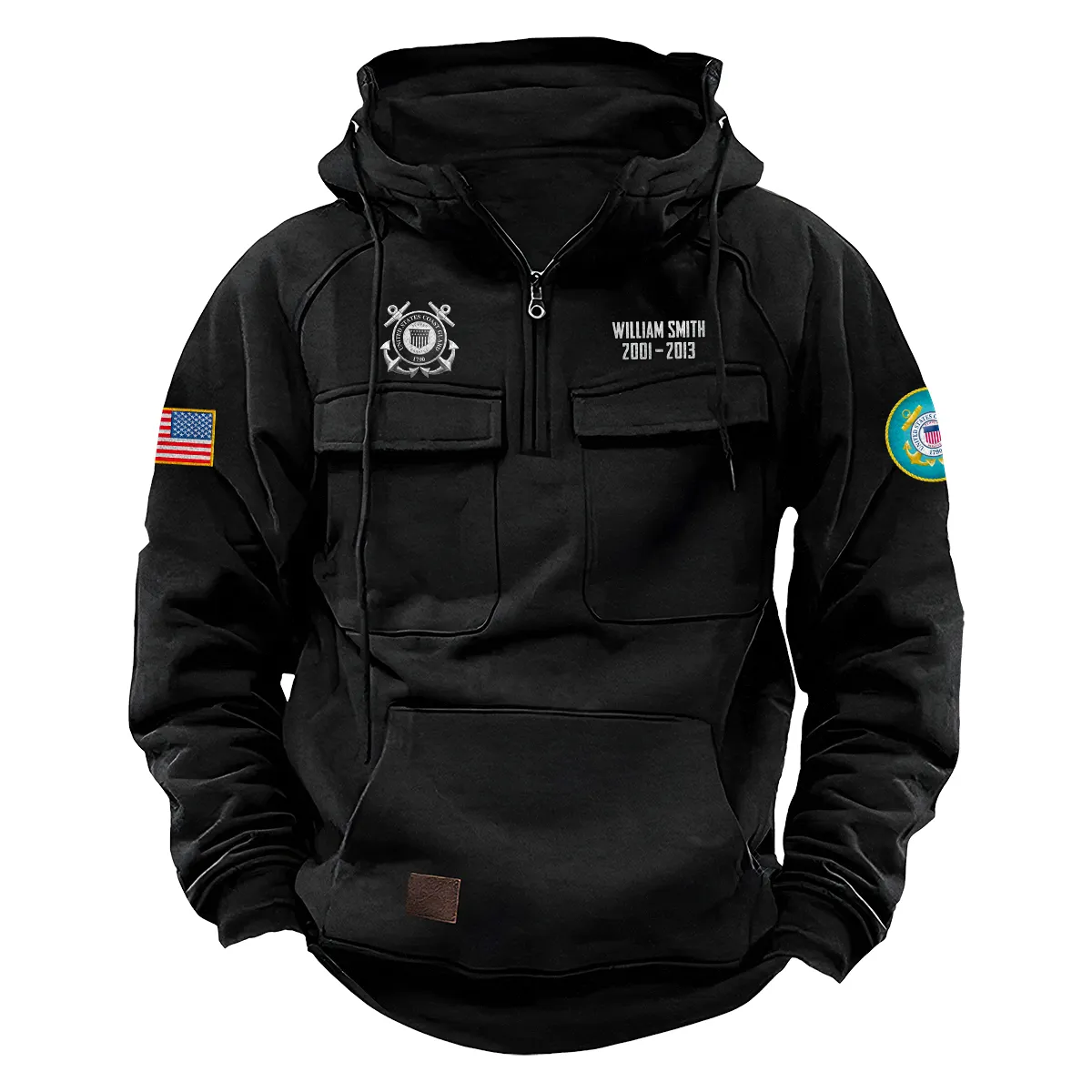 Personalized U.S. Coast Guard Tactical Quarter Zip Hoodie Service and Sacrifice Edition Celebrating Loyal Strength for U.S. Coast Guard Veterans Black Personalized U.S. Coast Guard Tactical Quarter Zip Hoodie Service and Sacrifice Edition Celebrating Loyal Strength for U.S. Coast Guard Veterans Black