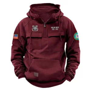 Loyal Pride Inspired Custom U.S. Coast Guard Tactical Quarter Zip Hoodie Service and Sacrifice Edition for U.S. Coast Guard Veterans Wine Red