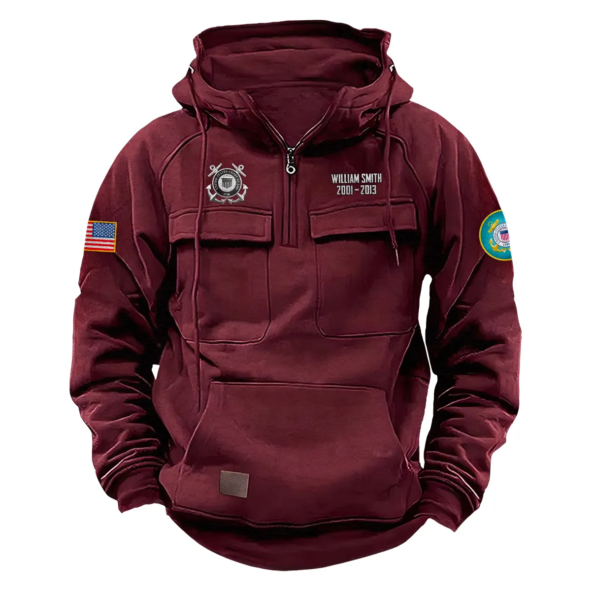 Loyal Pride Inspired Custom U.S. Coast Guard Tactical Quarter Zip Hoodie Service and Sacrifice Edition for U.S. Coast Guard Veterans Wine Red Loyal Pride Inspired Custom U.S. Coast Guard Tactical Quarter Zip Hoodie Service and Sacrifice Edition for U.S. Coast Guard Veterans Wine Red