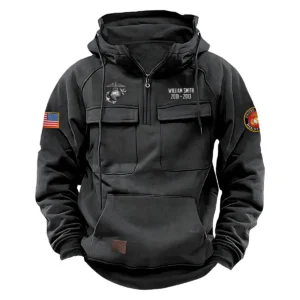 U.S. Marine Corps Tactical Quarter Zip Hoodie Service and Sacrifice Edition Custom Loyal Commitment Salute to U.S. Marine Corps Veterans Gray